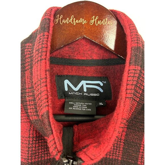 New Mack Russo Men Red Plaid Zip Up Fleece Pullover Sweater Shacket Sz XL 1081H4 - Picture 9 of 11